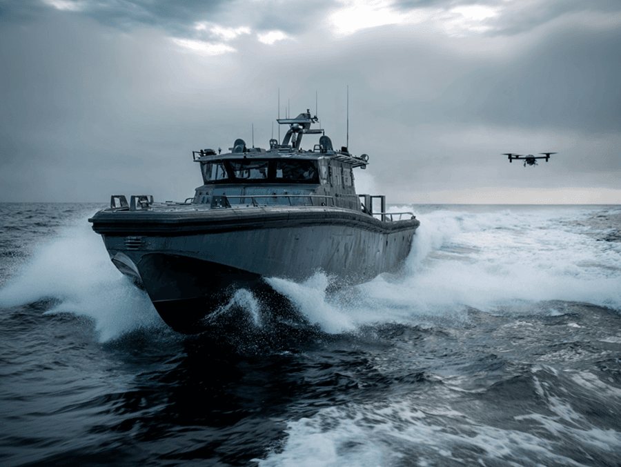 Powerus autonomous surface vessel with drone escort